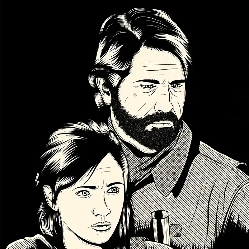Ellie & Joel from The Last Of Us Part II in black and white