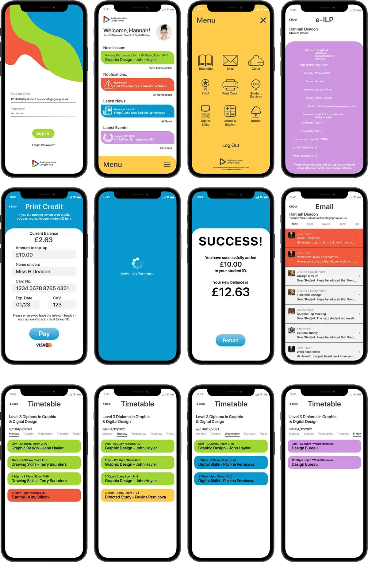 Buckinghamshire College Group - Student App Mockup