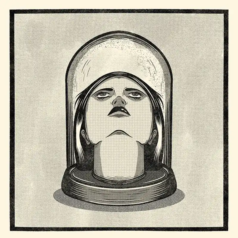 Illustration of a woman's head in a bell jar