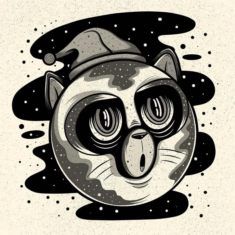 Illustration of a sleepy looking raccoon